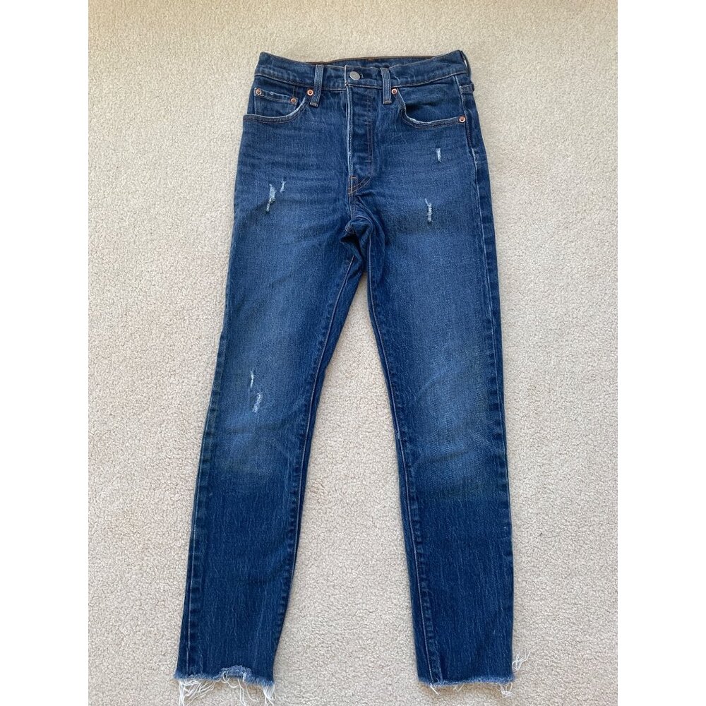 Levi's Womens 25 501 Concealed Button Fly Straight Leg Raw Hem Medium Wash Jeans
